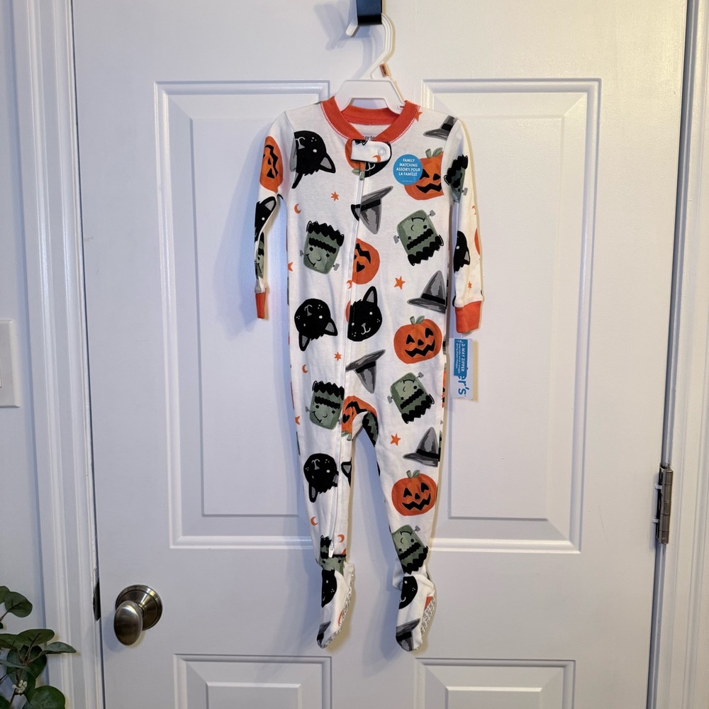 Carter's White and Orange Halloween Footie Pajama